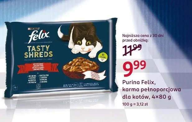 Karma pełnoporcjowa dla kotów Felix Tasty Shreds promocja w Rossmann