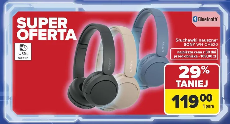 Słuchawki nauszne SONY WH-CH520 promocja w Carrefour