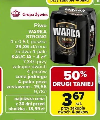 Piwo Warka Strong 4-pak 0,5l promocja w Carrefour Market