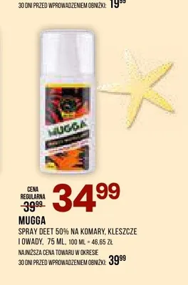 Spray DEET 50% na komary kleszcze i owady Mugga promocja w Drogerie Natura
