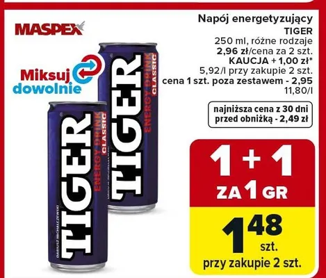 Napój energetyzujący różne rodzaje promocja w Carrefour