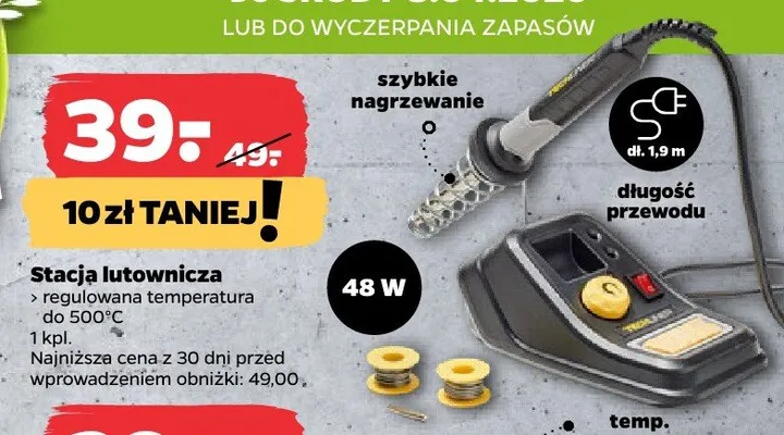 Stacja lutownicza z regulowaną temperaturą do 500°C promocja w Netto