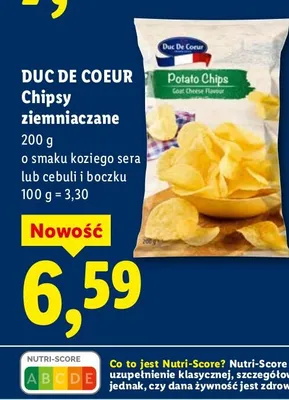 Chipsy ziemniaczane o smaku koziego sera lub cebuli i boczku promocja w Lidl