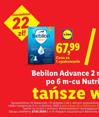 Mleko następne Bebilon Advance 2 po 6 m-cu promocja w Lidl