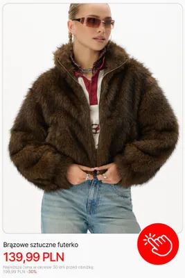 Brązowe sztuczne futerko Cropp promocja w Cropp