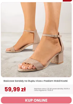 Sandały na słupku Vices z paskiem wokół kostki basicowe promocja w Renee