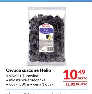 Owoce suszone Helio śliwki promocja w Makro