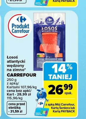 Łosoś atlantycki wędzony na zimno Carrefour promocja w Carrefour