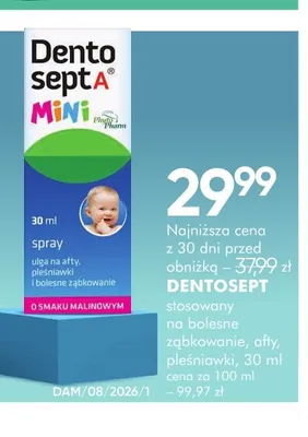 Spray na bolesne ząbkowanie afty pleśniawki Dentosept A Mini promocja w Super-Pharm