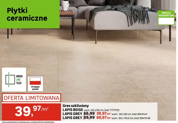 Gres szkliwiony LAPIS BEIGE wym.: 60x60cm promocja w Leroy Merlin