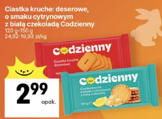 Ciastka kruche deserowe o smaku cytrynowym z białą czekoladą promocja w Delikatesy Centrum