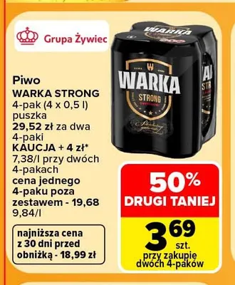 Piwo Warka Strong 4-pak 500 ml promocja w Carrefour
