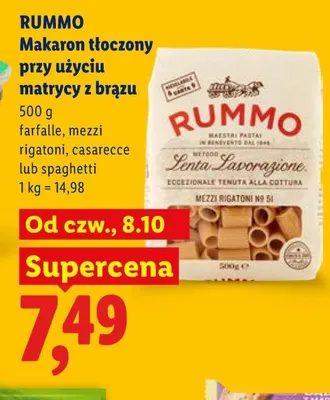 Makaron tłoczony przy użyciu matrycy z brązu spaghetti Rummo promocja w Lidl