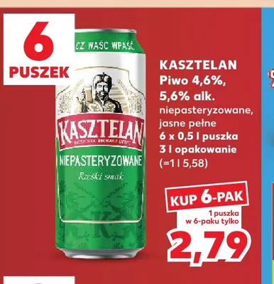 Piwo niepasteryzowane Kasztelan 6-pak promocja w Kaufland