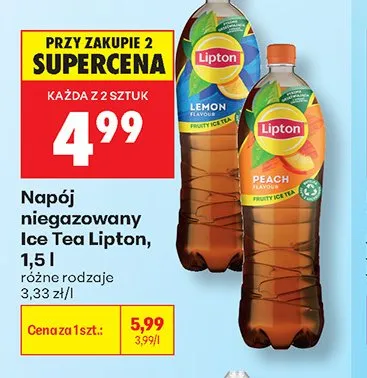 Napój niegazowany Ice Tea Lipton Peach promocja w Biedronka