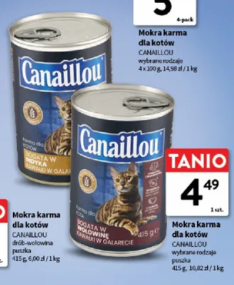 Mokra karma dla kotów bogata w wołowinę kawałki w galarecie Canaillou promocja w Intermarche