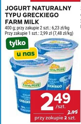 Jogurt naturalny typu greckiego Farm Milk promocja w Stokrotka