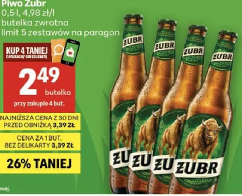Piwo Żubr promocja w Delikatesy Centrum