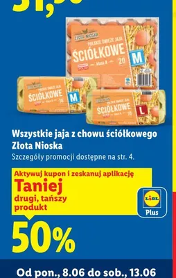 Jaja z chowu ściółkowego Złota Nioska klasa A L 10-pak promocja w Lidl