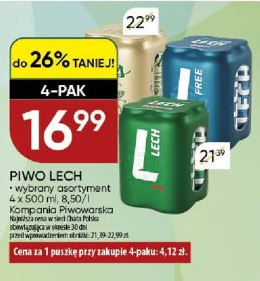 Piwo Lech wybrany asortyment 4-pak Kompania Piwowarska promocja w Chata Polska
