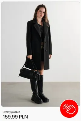 Czarny płaszcz Cropp promocja w Cropp