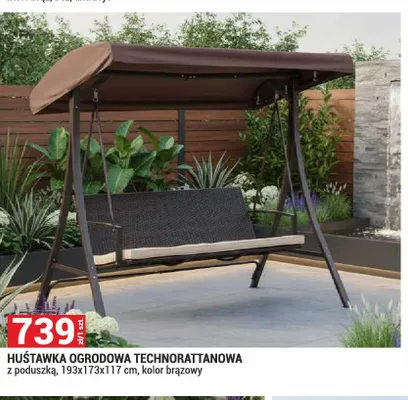 Huśtawka ogrodowa technorattanowa z poduszką 193x173x117cm promocja w Merkury Market