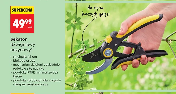 Sekator dźwigniowy nożycowy GERLACH śr. cięcia 12cm promocja w Biedronka