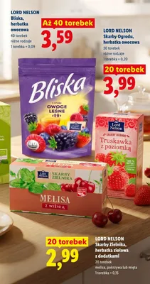 Herbatka ziołowa z dodatkami Skarby Zielnika melisa Lord Nelson promocja w Lidl