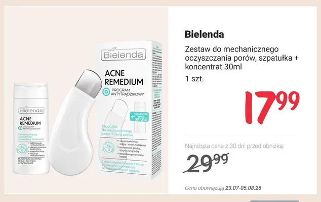 Zestaw do mechanicznego oczyszczania porów Bielenda szpatułka + koncentrat 30 ml promocja w Rossmann