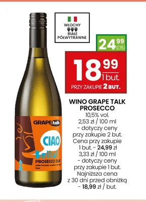 Wino musujące Grape Talk Prosecco promocja w Twój Market