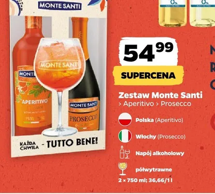 Zestaw win Monte Santi Aperitivo i Prosecco 2-pak 750ml promocja w Netto
