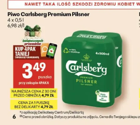 Piwo Carlsberg Premium Pilsner 4-pak 500 ml promocja w Delikatesy Centrum