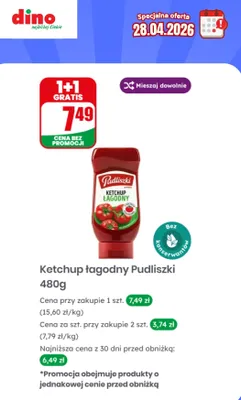 Ketchup łagodny Pudliszki promocja w Dino