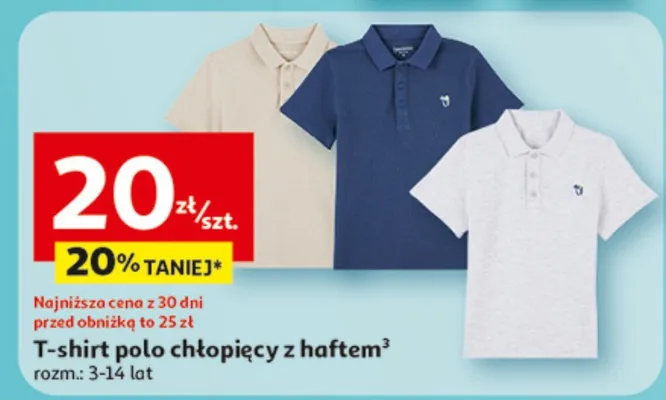 T-shirt polo chłopięcy z haftem, rozm. 3-14 lat promocja w Auchan