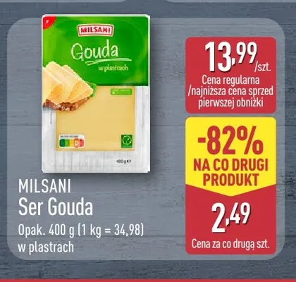 Ser Gouda w plastrach Milsani promocja w Aldi