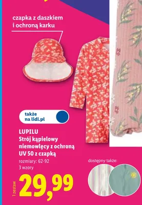 Strój kąpielowy niemowlęcy z ochroną UV 50 z czapką z daszkiem i ochroną karku LUPILU promocja w Lidl