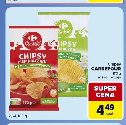 Chipsy ziemniaczane Carrefour Classic o smaku śmietany z cebulką promocja w Carrefour Express
