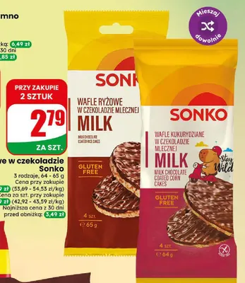 Wafle ryżowe w czekoladzie mlecznej Sonko promocja w Dino