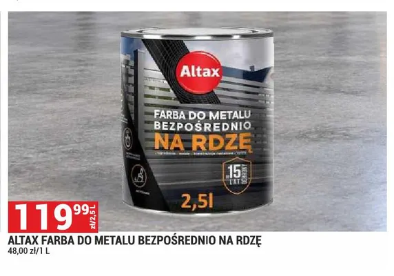 Farba do metalu bezpośrednio na rdzę Altax promocja w Merkury Market