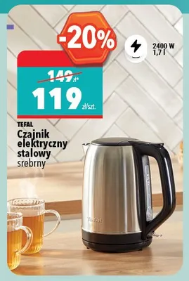 Czajnik elektryczny stalowy TEFAL srebrny 2400W 1,7l promocja w Biedronka Home