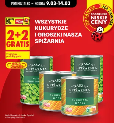 Wszystkie kukurydze 2+2 GRATIS promocja w Biedronka