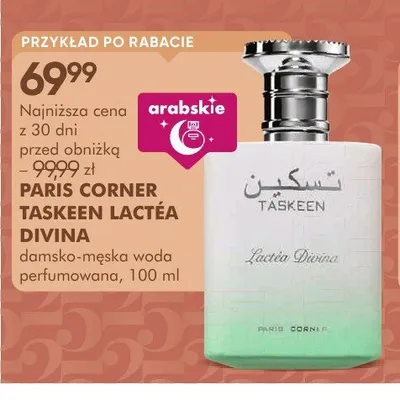 Damsko-męska woda perfumowana PARIS CORNER TASKEEN LACTÉA DIVINA promocja w Super-Pharm