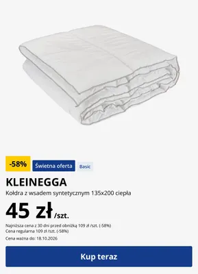 Kołdra z wsadem syntetycznym 135x200 cm ciepła Kleinegga promocja w Jysk