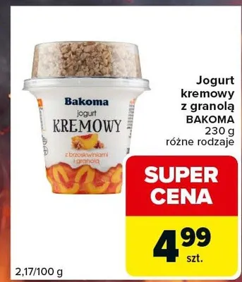 Jogurt kremowy z granolą Bakoma promocja w Carrefour Express