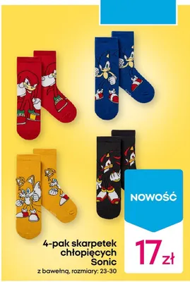 4-pak skarpetek chłopięcych Sonic z bawełną promocja w Pepco