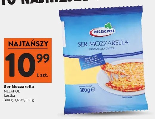 Ser mozzarella w kostce Mlekpol promocja w Intermarche