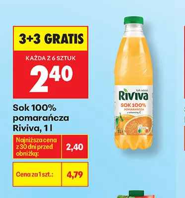 Sok pomarańcza Riviva 100% promocja w Biedronka