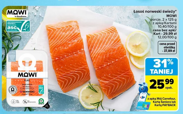 Łosoś norweski świeży MOWI 2-pak promocja w Carrefour