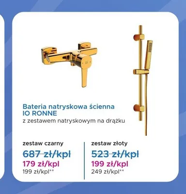 Bateria natryskowa ścienna IO Ronne złota promocja w Blu Salony Łazienek