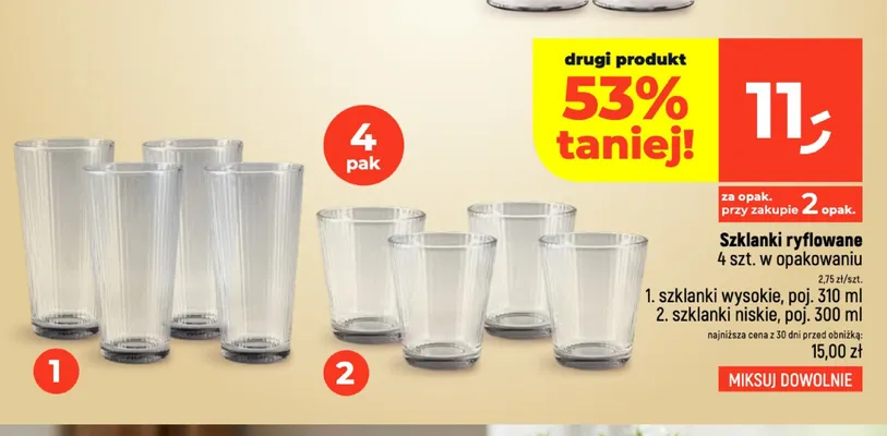 Szklanki ryflowane wysokie 4-pak 310 ml promocja w Dealz